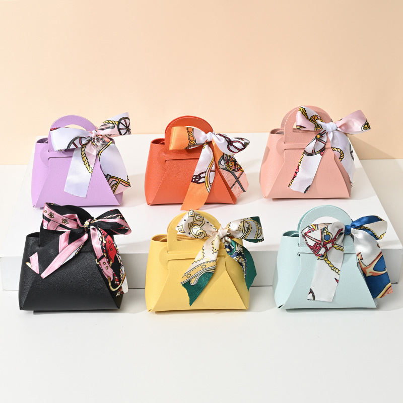 Customized Handbag Wedding Favor Return Gift Leather Candy Box with Bowknot